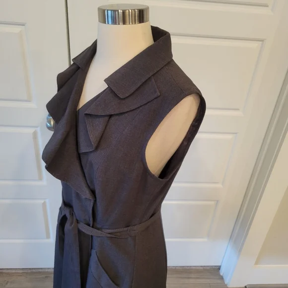 SANDRA DARREN Black Ruffled Gray Double- Breasted Blazer Midi Dress Size 10 - Picture 9 of 15